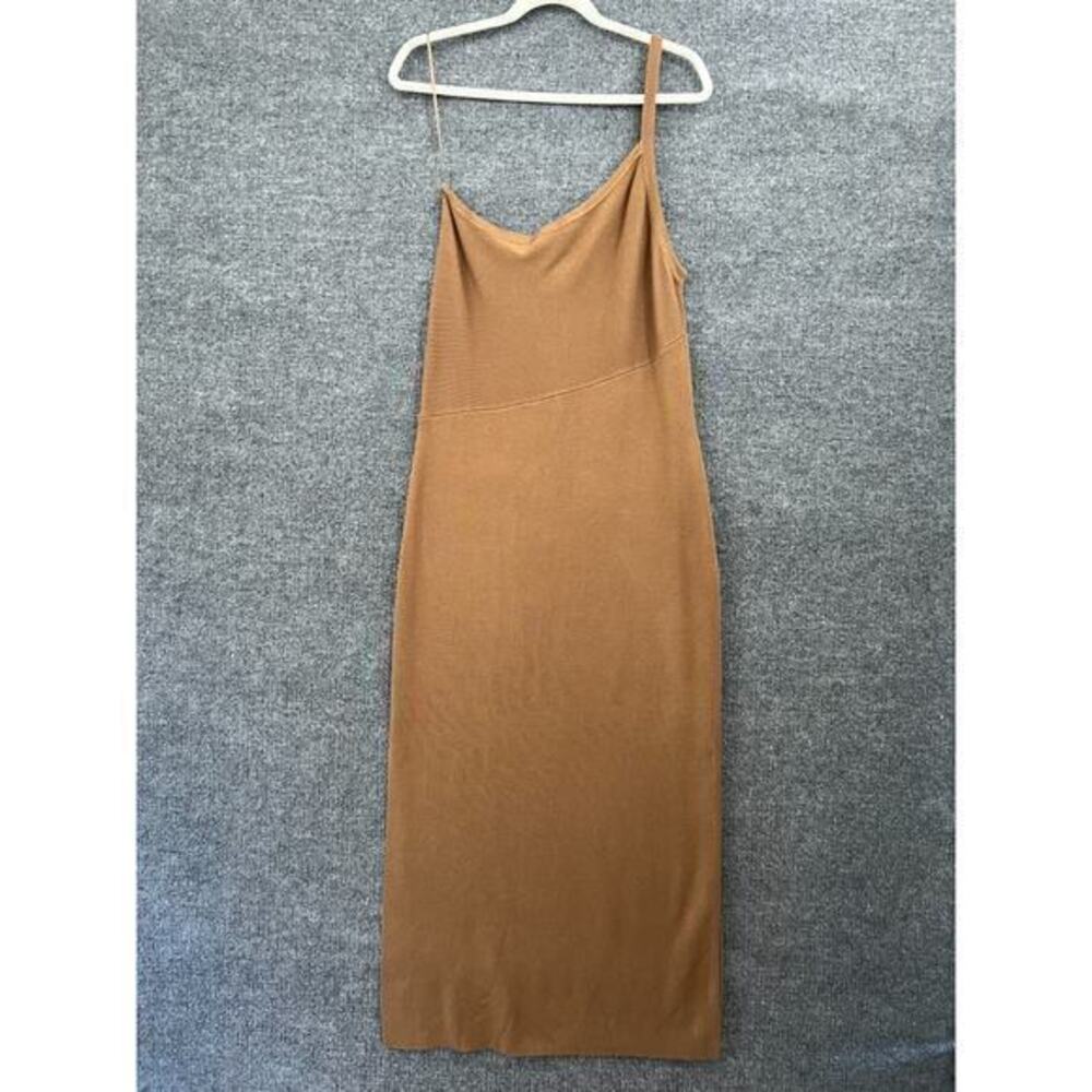 House of Harlow Dress Womens XL Brown Rib Knit One Shoulder Bodycon Slit Minimal